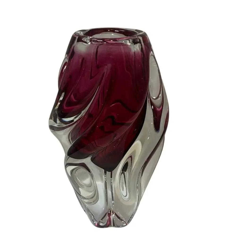 Vintage Josef Hospodka Chřibská Cranberry Propeller Art Glass Vase 7
